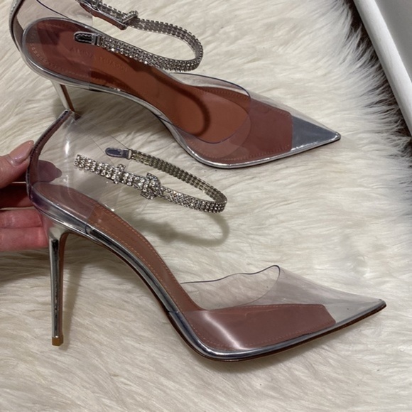 New Amina Muaddi Ursina Crystal pointed toe‎ clear pump size 40EU - Picture 10 of 15